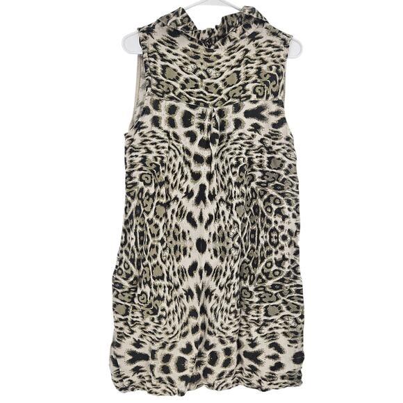 Lungo L'arno Shirt Dress Linen Cheetah Leoaprd Print Sleeveless Button Front M - Picture 2 of 5